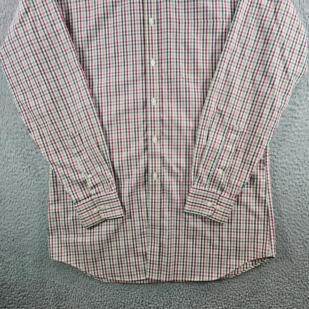 Paul Fredrick Mens 16-34 Slim Fit Non-Iron Cotton Check Dress Shirt Red Tan RB